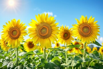 Fototapeta premium Bright and cheerful background featuring sunflowers glowing in warm sunlight for a joyful look.