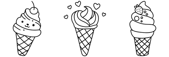Delight in these charming ice cream cones featuring playful designs and heart motifs that bring joy to every scoop