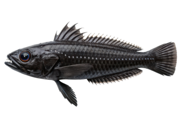 Unique black fish with striking features swimming in the ocean environment