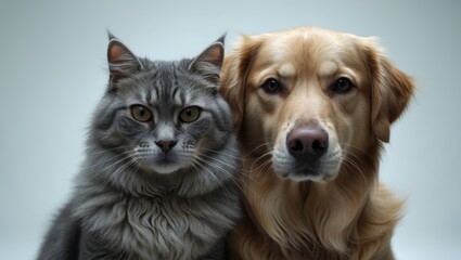 Fototapeta premium Cat and dog gazing at the camera