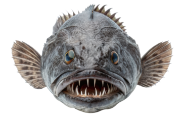 Unique underwater creature with sharp teeth swimming in a vibrant ecosystem