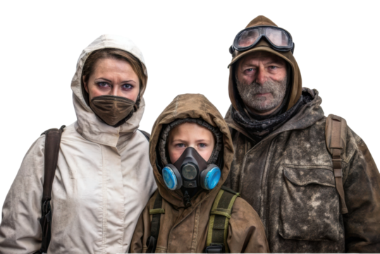 Family preparing for outdoor adventure in protective gear against harsh conditions for safety and comfort