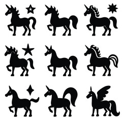 Black vector horse silhouettes set illustration
