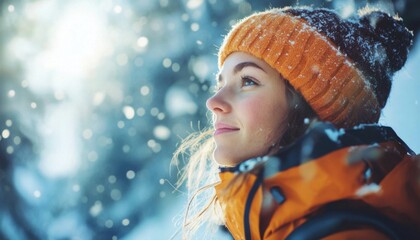 Woman enjoying a snowy winter day outdoors.