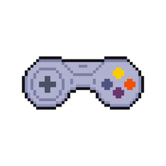 Pixel video game controller with buttons and sticks. 8 bit gamepad or joystick for video game play retro. © diluck