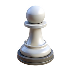 A solitary white pawn stands ready, poised for its strategic move on the chessboard, rendered in smooth, polished 3D.
