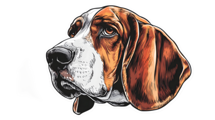 A detailed illustration of a beagle's face, showcasing its expressive eyes and soft fur.