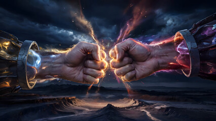 Epic Fantasy ufc Battle: Fire vs Ice Fist Clash Art