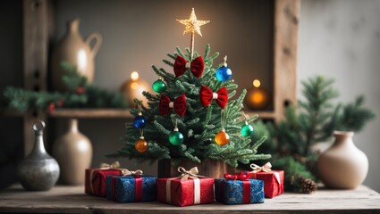 A personalized Christmas tree alongside gifts on the table