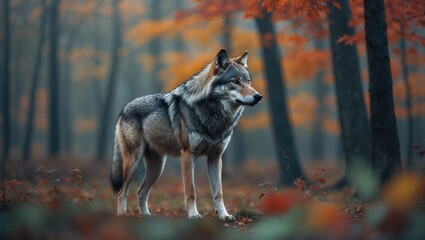 Obraz premium A forest-dwelling grey wolf