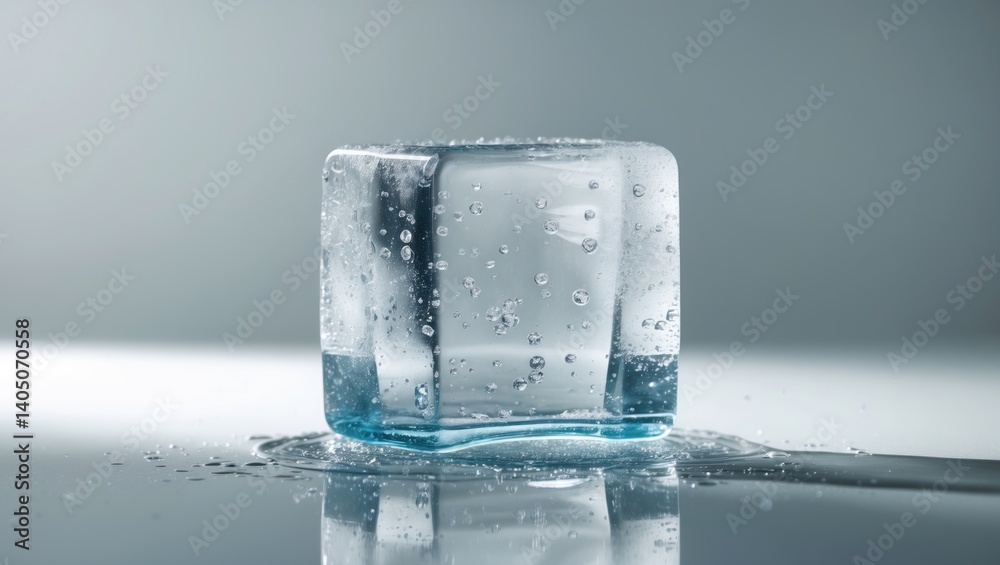 Poster A transparent ice block with texture set against a light background.