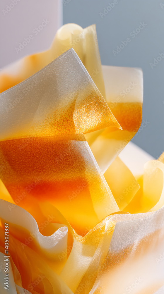 Poster abstract image of orange and white fabric texture, creating a soft, flowing form. showcase of elegan
