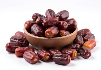 Obraz premium Dates Arranged Small Groups Bowl white Background