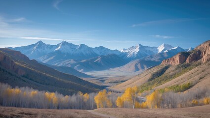 Dangerous High Mountain Canyon Surrounded by Colorful Aspen and Green Forest in Fall