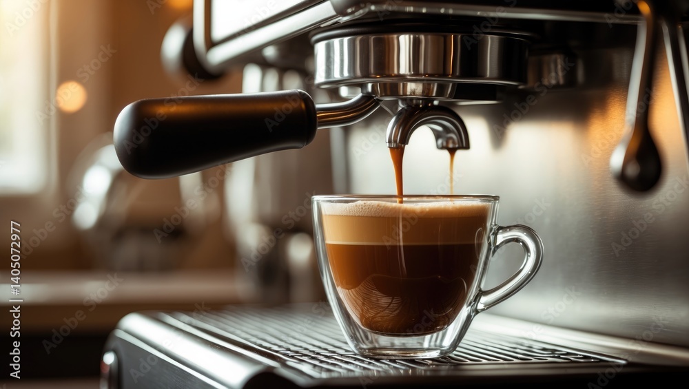 Aufkleber a cup placed on the machine with a drop of coffee falling into it.