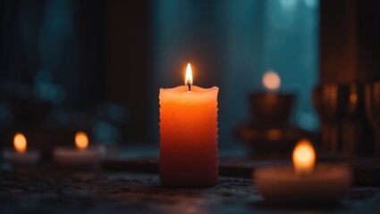 A solitary candle illuminating the darkness, fostering a tranquil and inviting ambiance