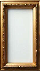 Aged golden rectangular frame cutout; thin, elegant, blank space , antique, isolated, blank