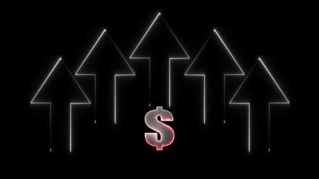 Glowing neon line of dollar sign icon and up arrow , Money, profit, investment, growth business, economy, finance and success concept.ney, profit, investment, growth business,