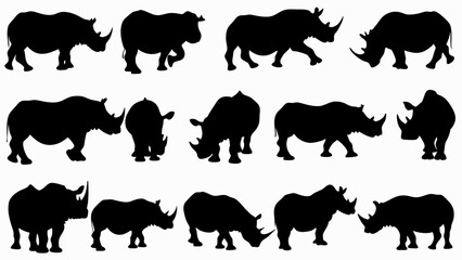 set of rhinoceros  silhouette vector on white background