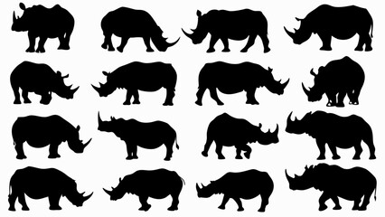set of rhinoceros  silhouette vector on white background