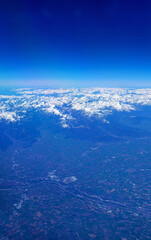 panoramic view from the plane of the mountains and sea