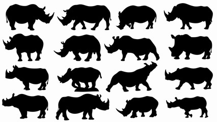 set of rhinoceros  silhouette vector on white background
