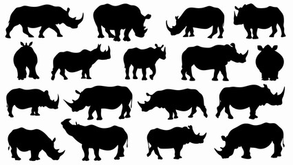 set of rhinoceros  silhouette vector on white background