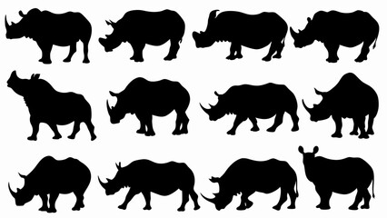 set of rhinoceros  silhouette vector on white background