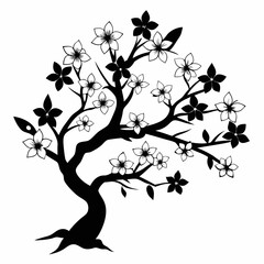 Fototapeta premium Cherry blossom vector black silhouette on white background