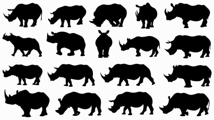 set of rhinoceros  silhouette vector on white background