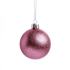 Sparkling Pink Glitter Christmas Ornament Hanging Isolated on White Background