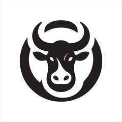 Minimalist Cow Head Logo Design in Circular Frame – Black and White Vector Icon
