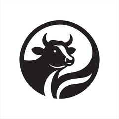 Minimalist Cow Head Logo Design in Circular Frame – Black and White Vector Icon
