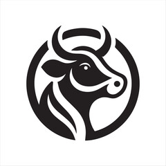 Minimalist Cow Head Logo Design in Circular Frame – Black and White Vector Icon