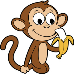 Obraz premium Happy Hungry Monkey Cartoon: Munching Delicious Treat! kid food cute baby icon logo fruit funny image
