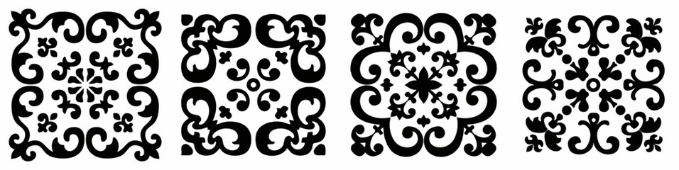 Obraz premium Ornamental Motif Set: Exquisite, black-and-white ornamental motifs, each a unique pattern, offering a glimpse into detailed, aesthetic design. These elements capture elegance.