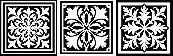 Black and White Floral Tile Design Set 