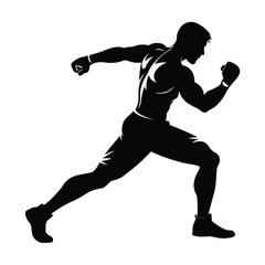 realistic silhouette of a boxer shadowboxing, full motion pose Vector illustration