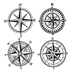 Compass icon set in minimalist black vector style for direction graphics