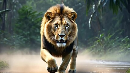wildlife portrait of male lion in the outdoor national park