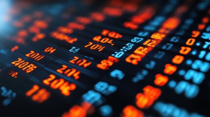 Dynamic Stock Market Data Display: A Close-Up View of Fluctuating Numbers and Financial Information