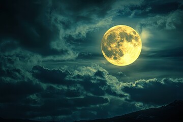 Full moon, night sky, dramatic clouds