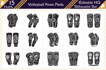 Black Silhouette of Volleyball Knee Pads Set Collection for Protective Sports Gear and Athletic Equipment Design