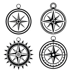 Round compass icons in flat style for direction graphics