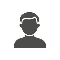 Simple black silhouette icon of a basic male user or profile. Represents a generic man, user account placeholder, and straightforward identification.
