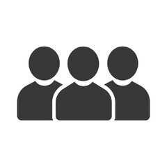 Simple black silhouette icon of three people standing closely together. Represents a small group, team, or community.