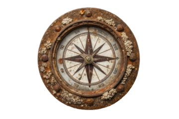 Rusty compass with marine elements reflecting adventure and exploration spirit