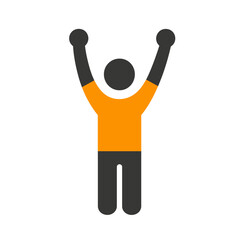 Simple colorful silhouette icon of a person with their arms raised above their head. Represents celebration, success, achievement, victory, and joy.