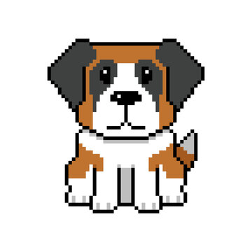 Pixel art cute saint bernard dog vector in retro style for design.