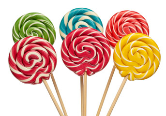 Set of spiral striped colorful lollipops isolated on transparent background